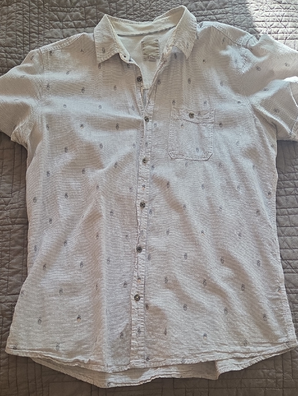 Light Gray Short-Sleeve Men's Button-Up Shirt